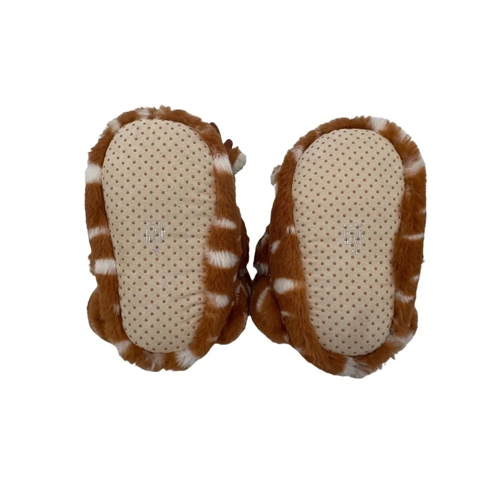 GAP Baby Brown Cream Faux Fur Sherpa Lined Reindeer Slippers Size Medium